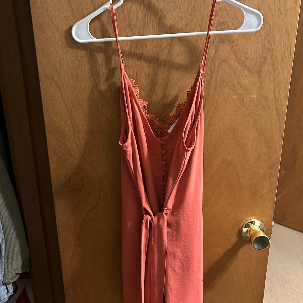 Coral Sleeveless Jumpsuit with Lace Detail